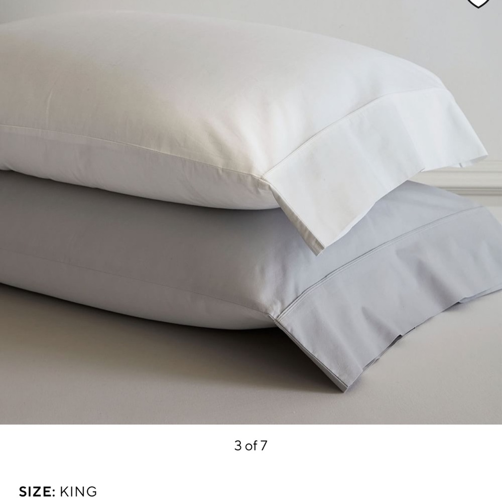 POTTERY BARN Set of 2 King Pillowcases 100% Cotton Light Grey Neutrals *PAIR*